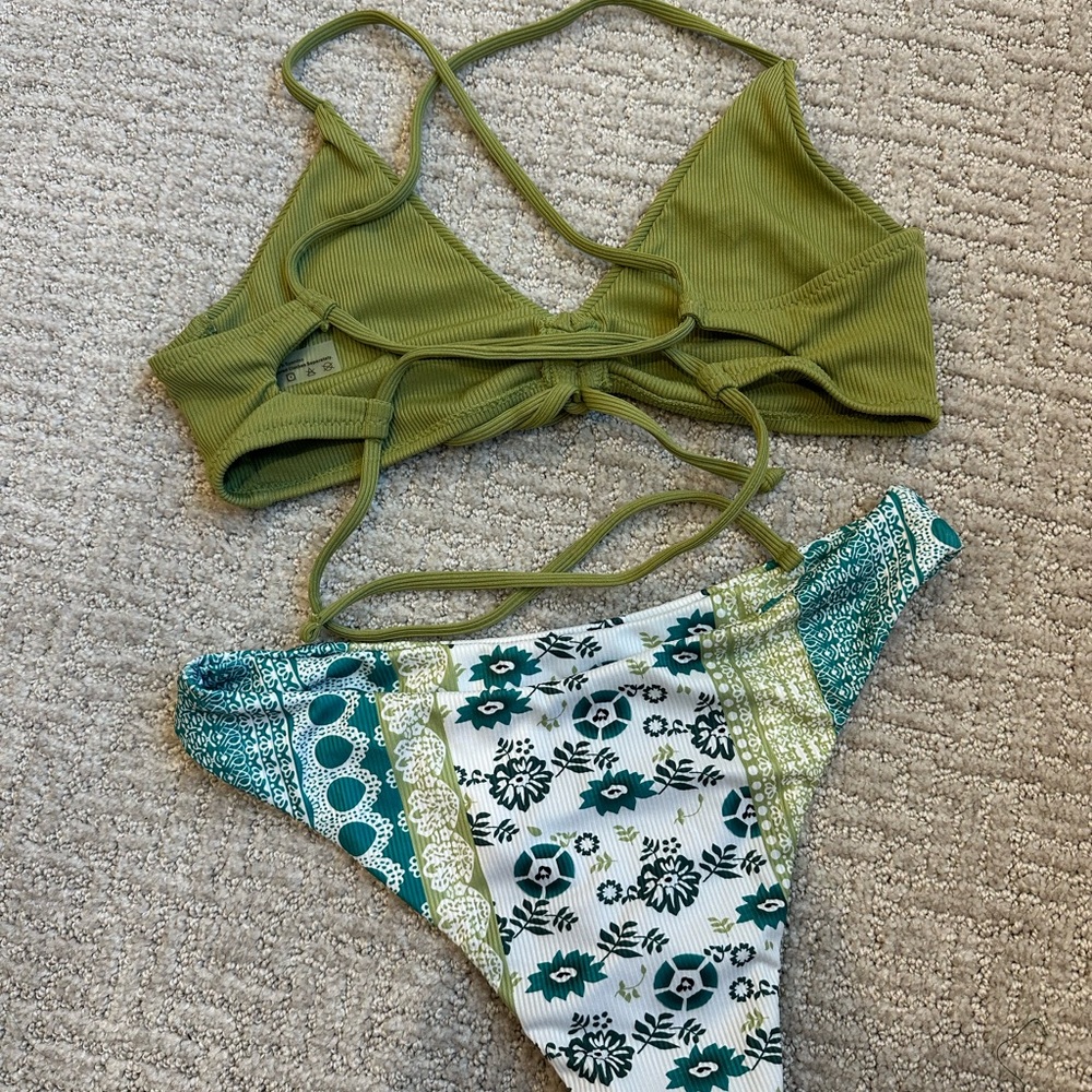 Green and Patterned Bikini Set